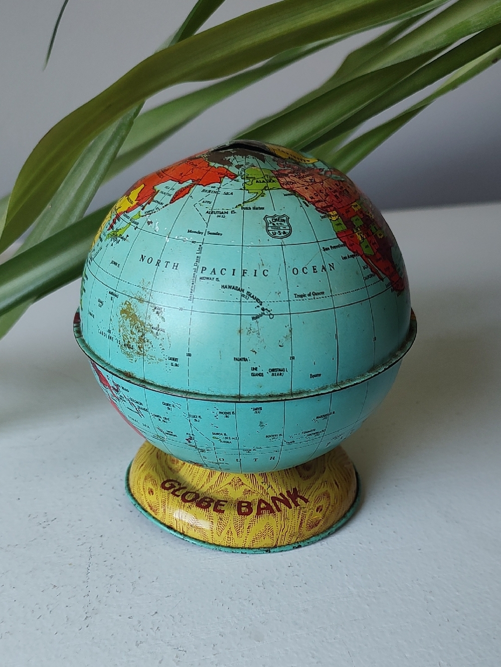 Vintage J. Chein & Co. Made In U.S.A. Tin Globe Bank